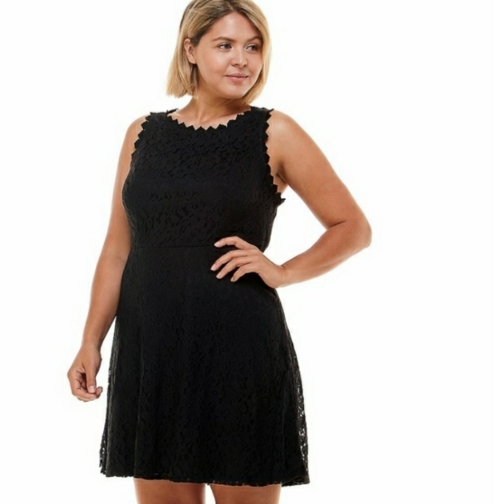 Juniors Plus Size Lily Rose Lace Skater Dress Black - Size 2X